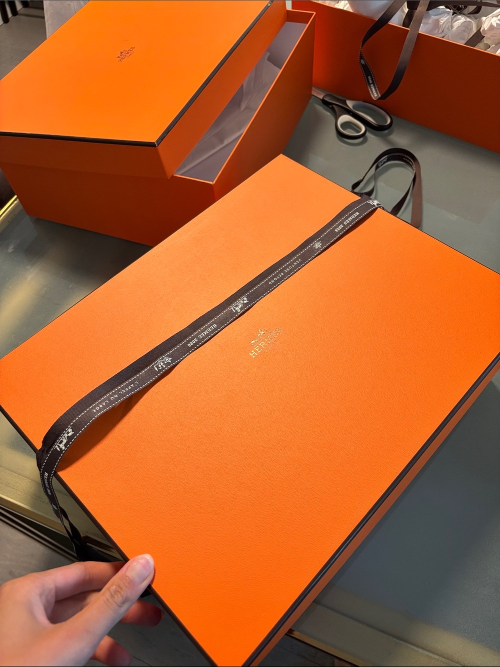 Hermes Orange Presentation Box with Black Ribbon